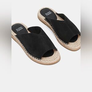 Eileen Fisher Milly Tumbled Nubuck Black Leather Espadrille Sandal Slides Size 9